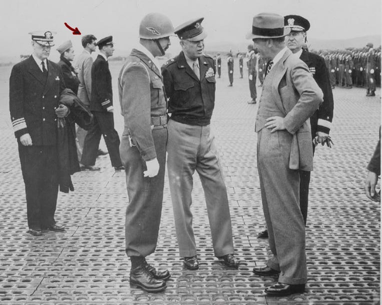 Frankfurt, Germany airport upon arrival for the Potsdam summit; Forrestal and Eisenhower in foreground and Kennedy in background