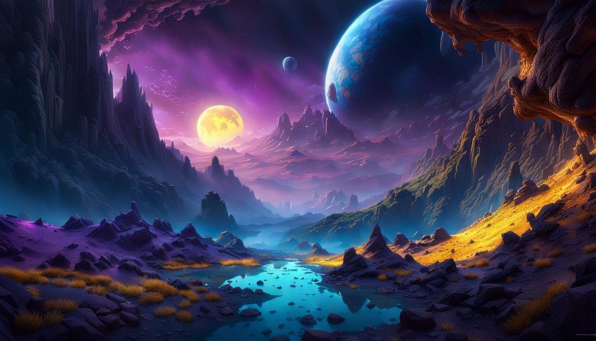 Artist’s alien world with blue planet Artist’s alien world with blue planet