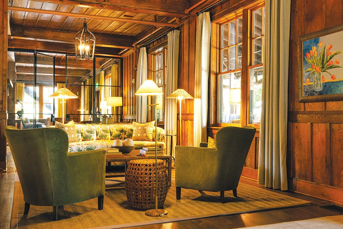 Arm chairs in the chestnut-paneled lobby at High Hampton Resort Arm chairs in the chestnut-paneled lobby at High Hampton Resort