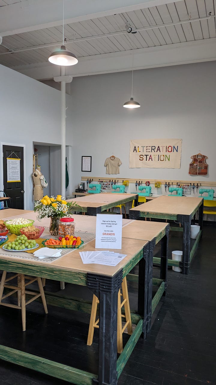 L-R: The space in progress, grand opening day looking cute