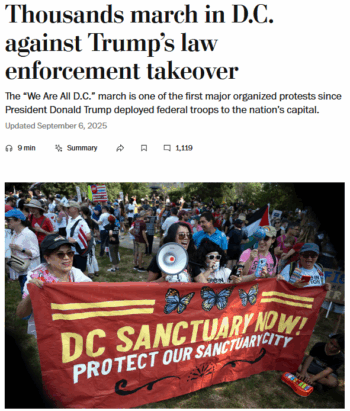 WaPo: Thousands march in D.C. against Trump’s law enforcement takeover