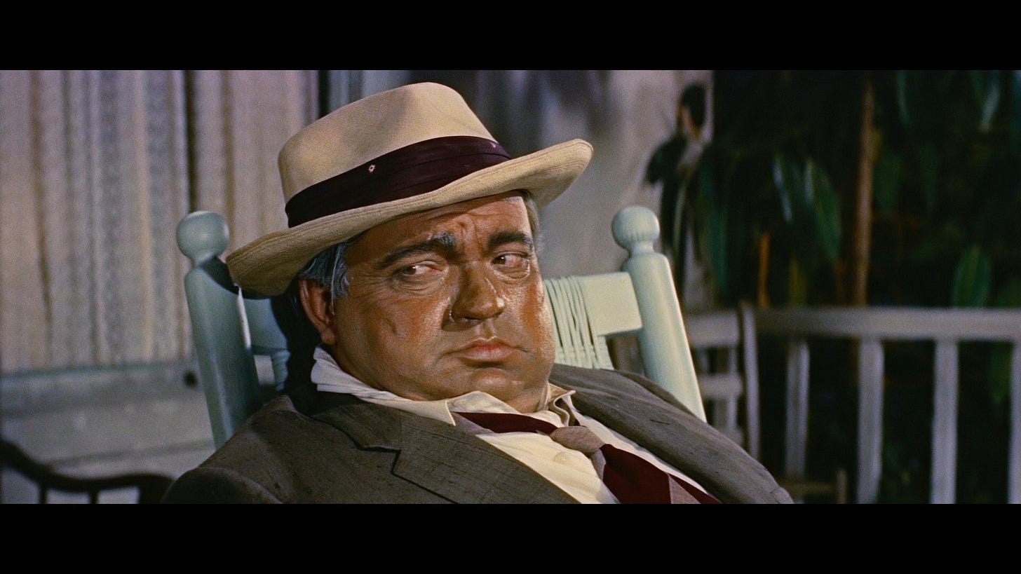 Orson Welles looking bloated and randomly purple in the long hot summer