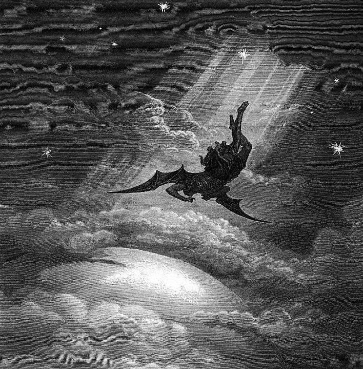 This may contain: an old illustration of a man flying through the sky with his arms outstretched in front of him