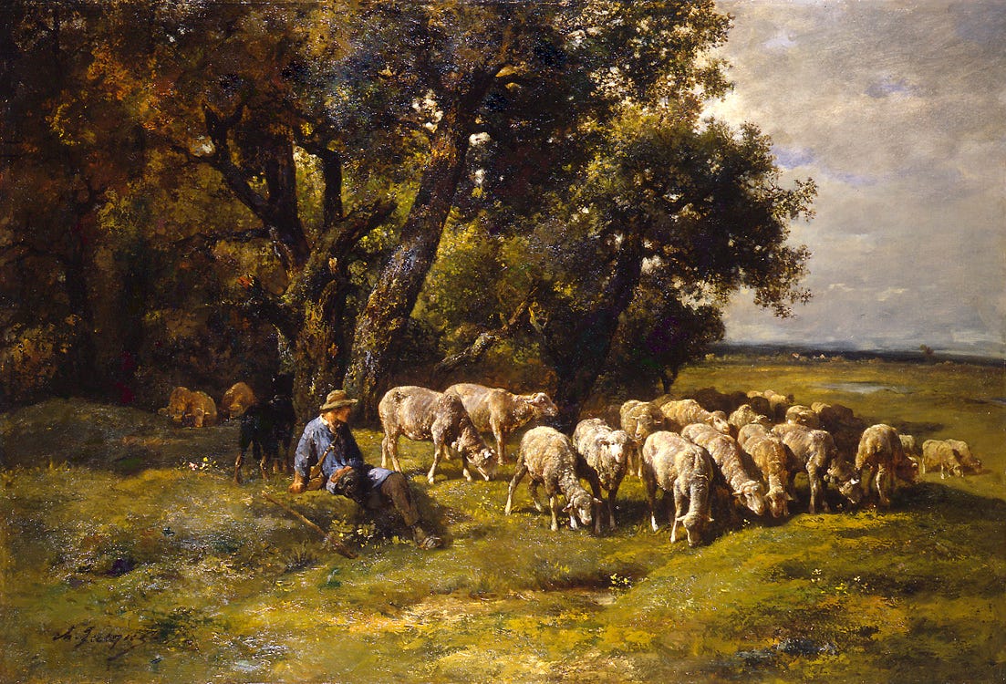 A Shepherd with His Flock - Charles Emile Jacque - Rehs Galleries