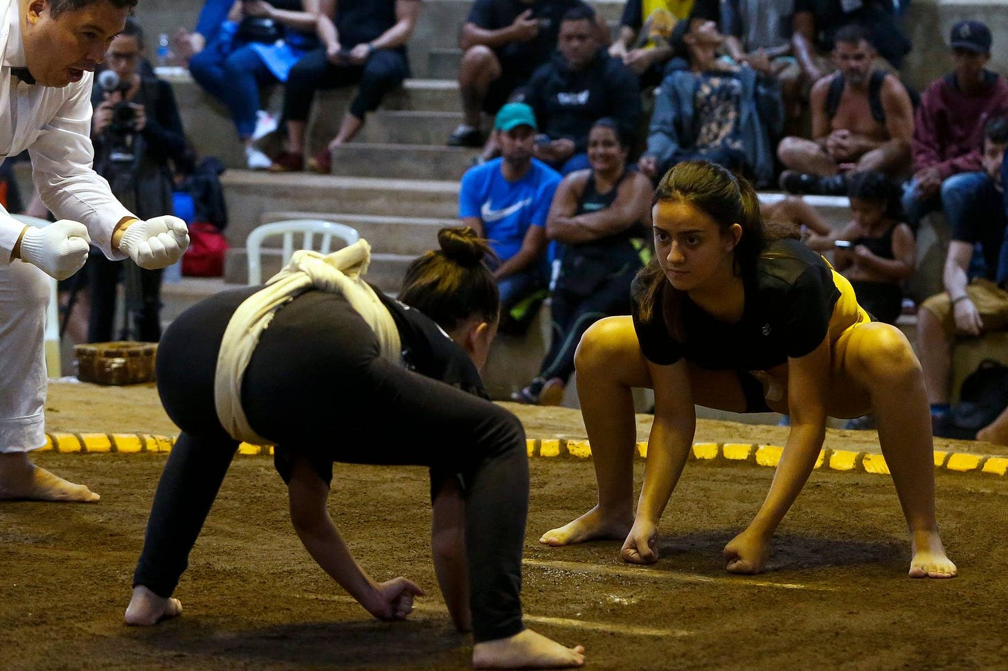 Diana Dall'Olio (right) and her mother Valeria (not pictured) hope to fight against perceptions that women can't participate in sumo. | AFP-JIJI