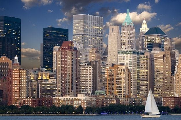 USA travel Tall buildings and a yacht in one of the most popular tourist destinations in the USA