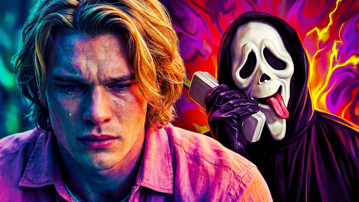 Adam is sad Ghostface is gonna beat him. AI assisted image.