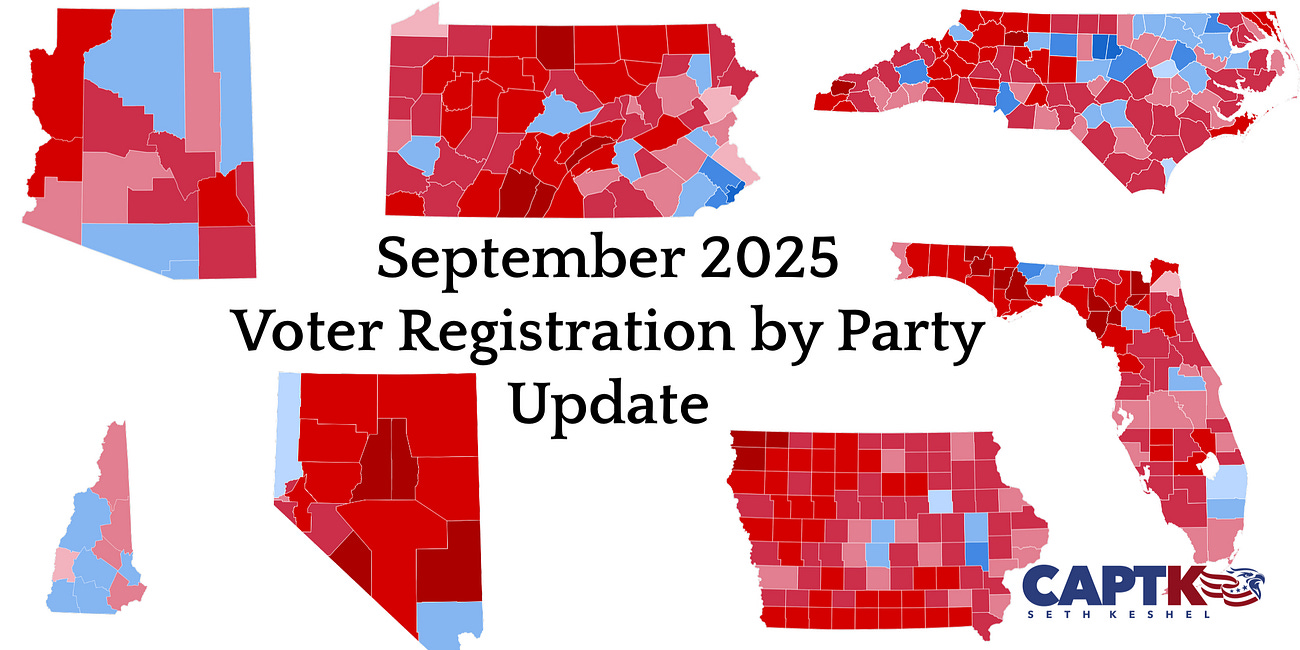 September 2025 Voter Registration by Party Updates for Key 2026 and 2028 Battlegrounds
