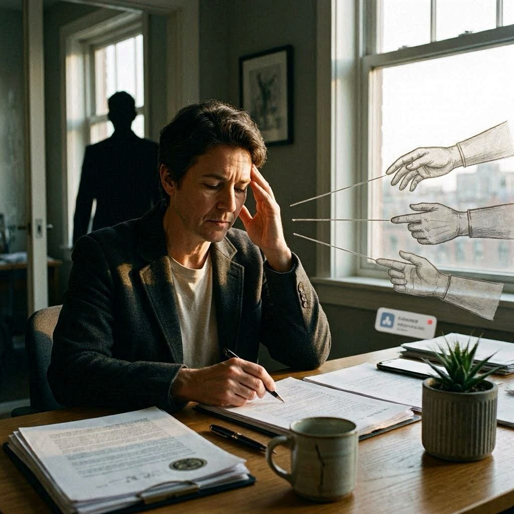 image of a person considering an important question and fighting back against obvious manipulative pressures 