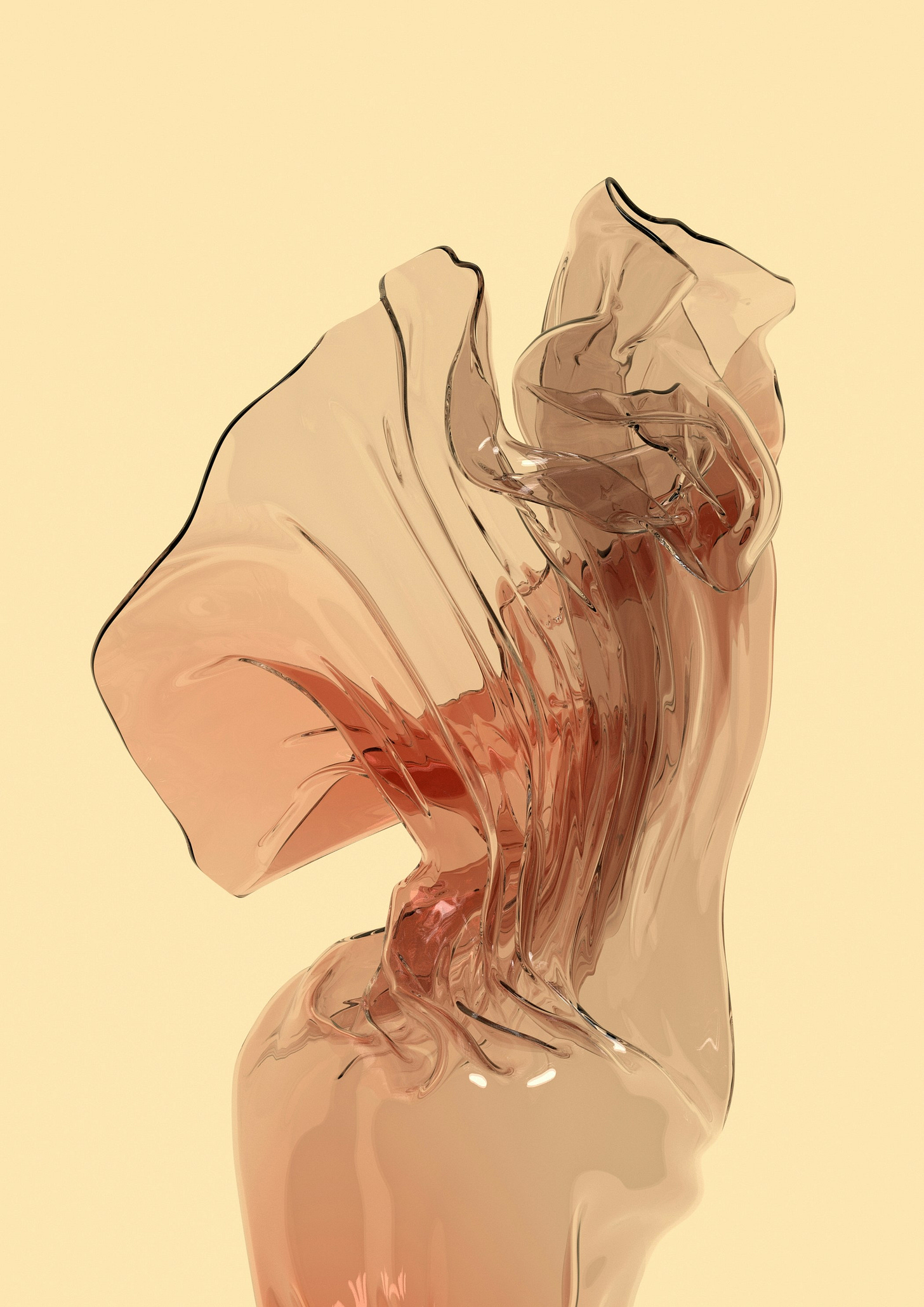 Glass shaped vase that resembles a female torso from thighs to shoulders.