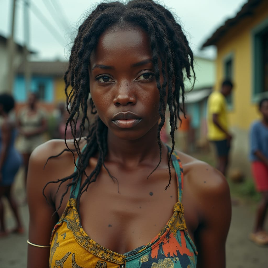 Close-up of a hardworking, beautiful Jamaican woman, dressed in worn yet vibrant clothing, sweat-drenched and determined, lining up for work in a bustling Jamaican cityscape, with a gritty, cinematic film still aesthetic, evoking the works of acclaimed cinematographer Roger Deakins, with a color palette reminiscent of Wong Kar-wai's nostalgic films, and the dramatic lighting of Gordon Willis Close-up of a hardworking, beautiful Jamaican woman, dressed in worn yet vibrant clothing, sweat-drenched and determined, lining up for work in a bustling Jamaican cityscape, with a gritty, cinematic film still aesthetic, evoking the works of acclaimed cinematographer Roger Deakins, with a color palette reminiscent of Wong Kar-wai's nostalgic films, and the dramatic lighting of Gordon Willis