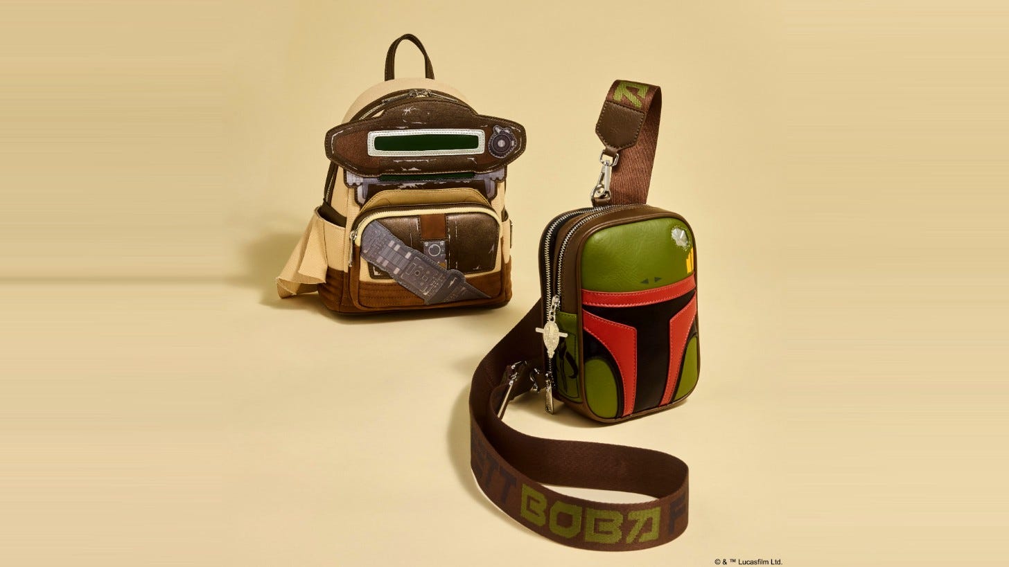 Loungefly's Star Wars Boushh Disguise Cosplay Mini Backpack and Boba Fett Cosplay Sling Crossbody Bag. Image: Loungefly