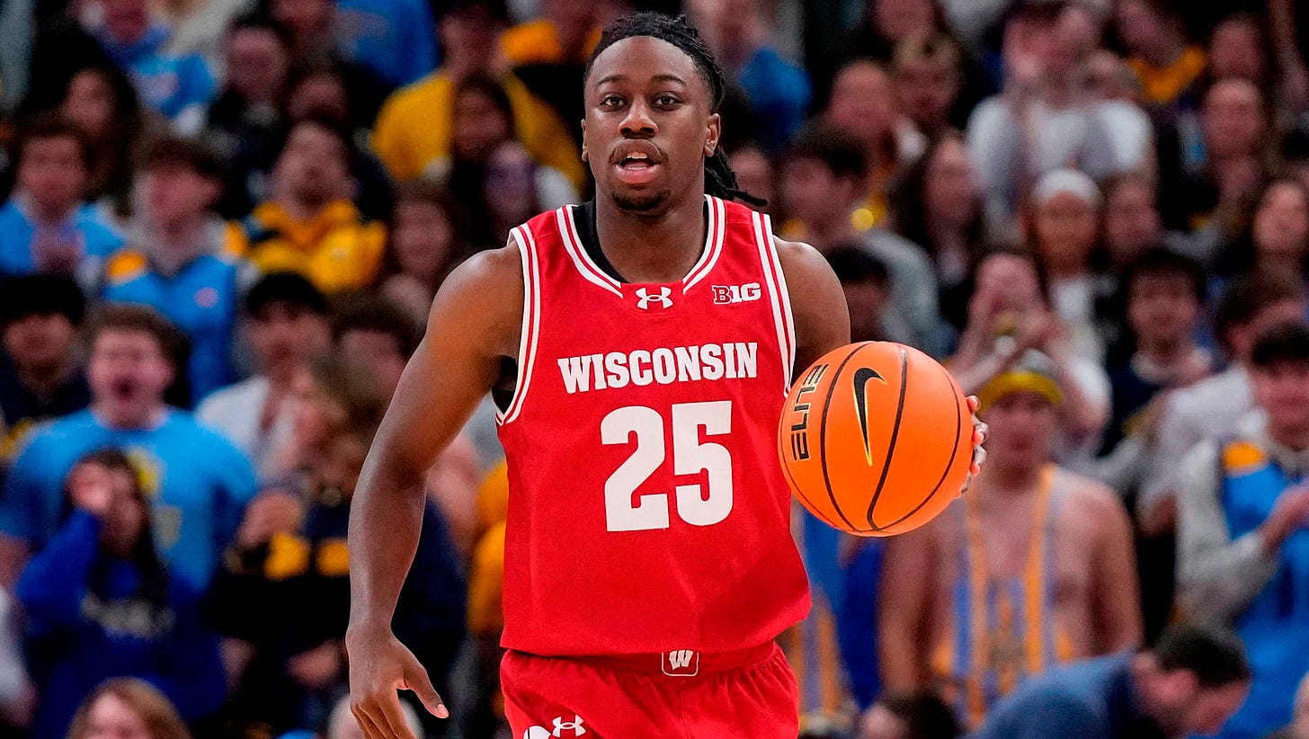 Wisconsin Badgers guard John Blackwell (25) during the game against the Marquette Golden Eagles at Fiserv Forum. 