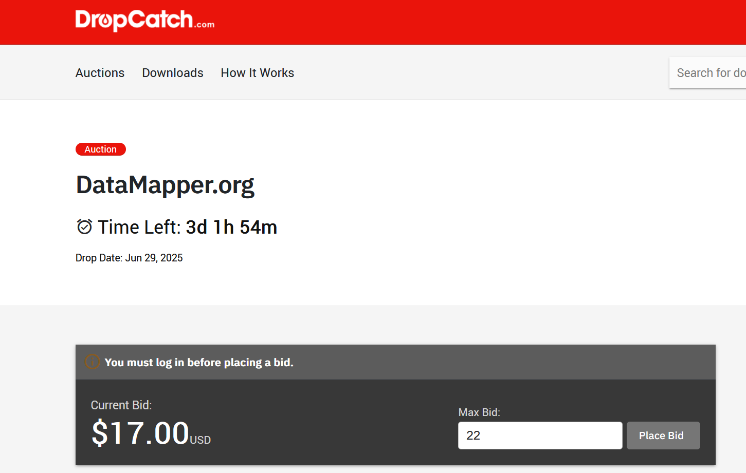 Auction of the domain