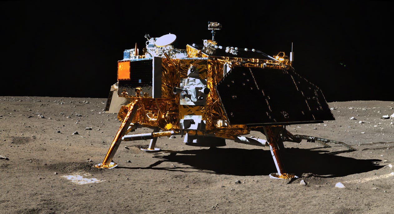 The Chang’e 3 lunar lander as seen by the Yutu-1 rover on the Moon’s near side in December 2013.