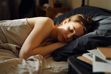 "Woman sleeping on her side, hand tucked under cheek, golden hour light in a cluttered urban bedroom." - by GPT-4o, Imagen 4, and Seedream 3.0 image models