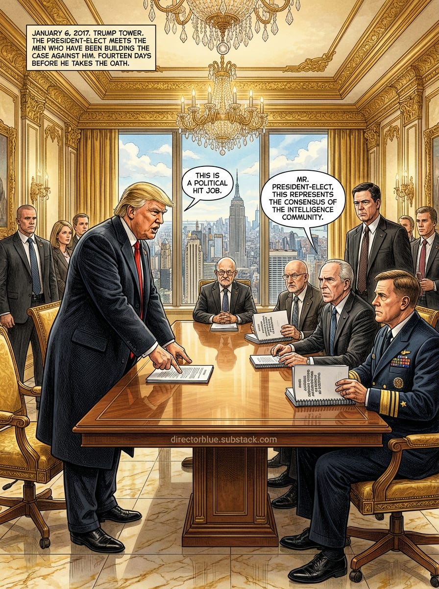 same subject new image - Image PromptPaolo Serpieri style full color hyper-detailed graphic novel panel 34 portrait aspect ratio Trump Tower New York  a gilded opulent conference room with floor-to-ceiling windows showing the Manhattan skyli_image_1