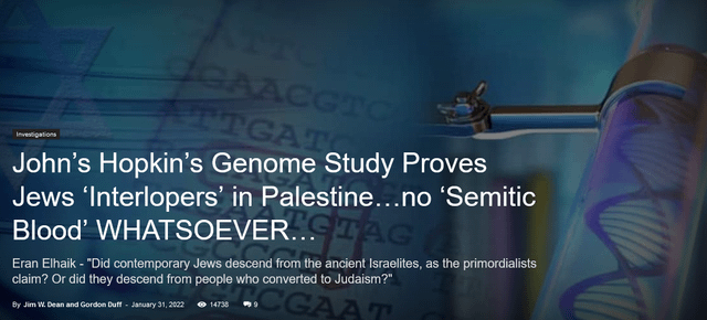 r/Palestine - Johns Hopkins genetic study shows 97.5% of Judaics living in Israel have absolutely no ancient Hebrew DNA, are therefore not Semites, and have no ancient blood ties to the land of Palestine at all. Whereas 80% of Palestinians carry ancient Hebrew DNA and thus are real Semites. r/Palestine - Johns Hopkins genetic study shows 97.5% of Judaics living in Israel have absolutely no ancient Hebrew DNA, are therefore not Semites, and have no ancient blood ties to the land of Palestine at all. Whereas 80% of Palestinians carry ancient Hebrew DNA and thus are real Semites.