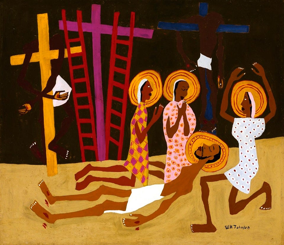 William H. Johnson, Lamentation, ca. 1944, oil on fiberboard, Smithsonian American Art Museum, Gift of the Harmon Foundation, 1967.59.981