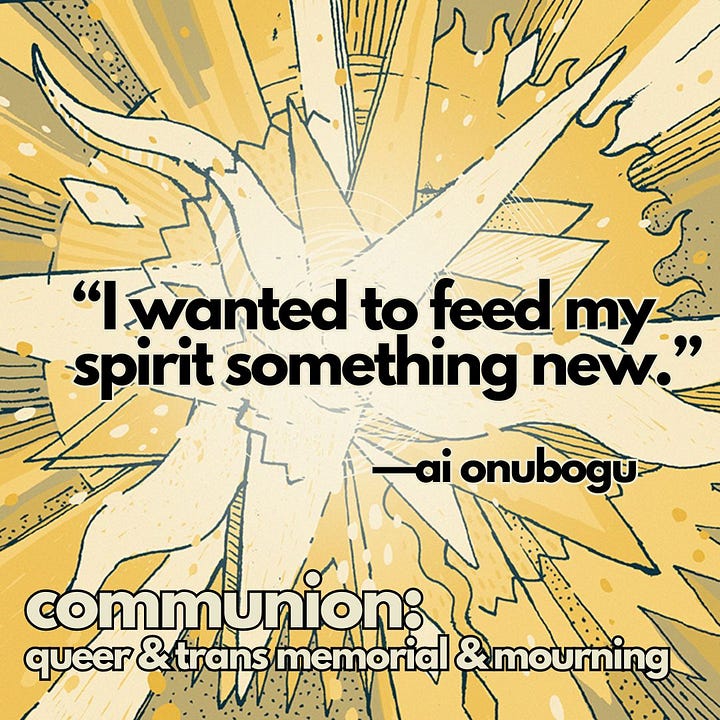One line from each QTC3 story, printed over top each of the 4 QTC illustrations by J. Marshall Smith. Over the chair: “I snuck in behind you.” —Teddy Max Pozo. Over the dandelion: “I want a future with my father… eating ancestral foods together. Conversations with banal, repeated words.” —Tala Khanmalek. Over the landscape: “This folding screen—a silent witness to her immigrant survival in the broken heart of an American empire.” —Anthony Yooshin Kim. Over the lightburst: “I wanted to feed my spirit something new.” —ai onubogu