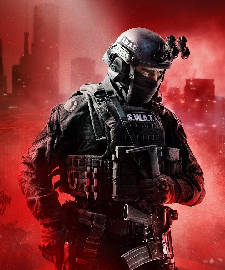 Clockwise from top left: Promotional image for Zero Dark Thirty, Call of Duty: Modern Warfare 2 (2022)'s Ghost, Still frame from Sicario, Promotional image for Ready or Not