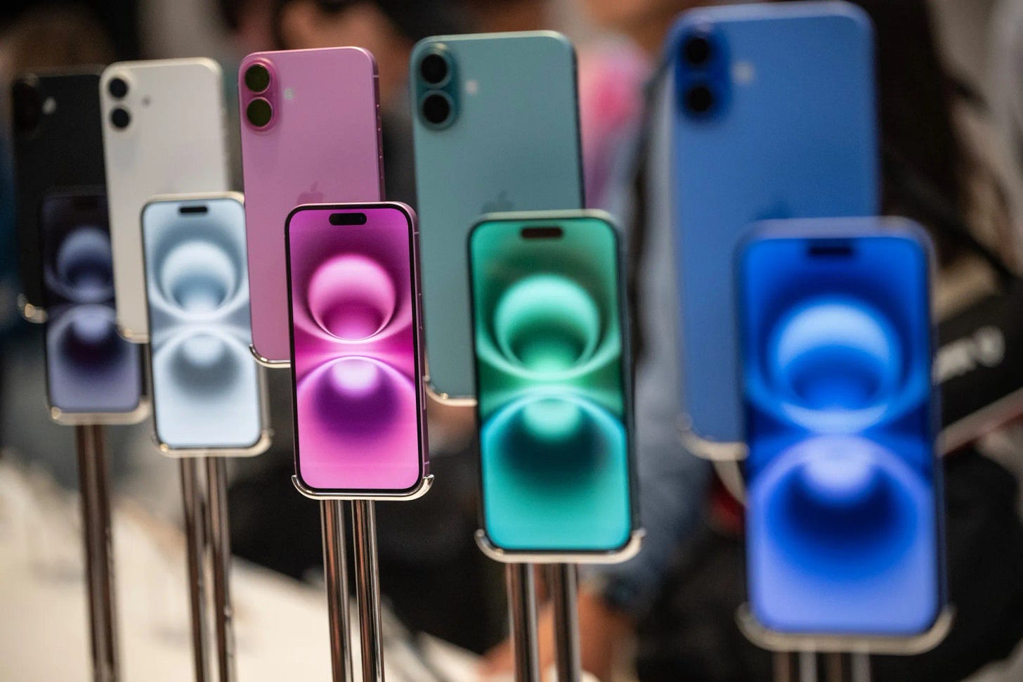 Apple iPhone 16 Plus phones at the company’s Fifth Avenue store in New York.