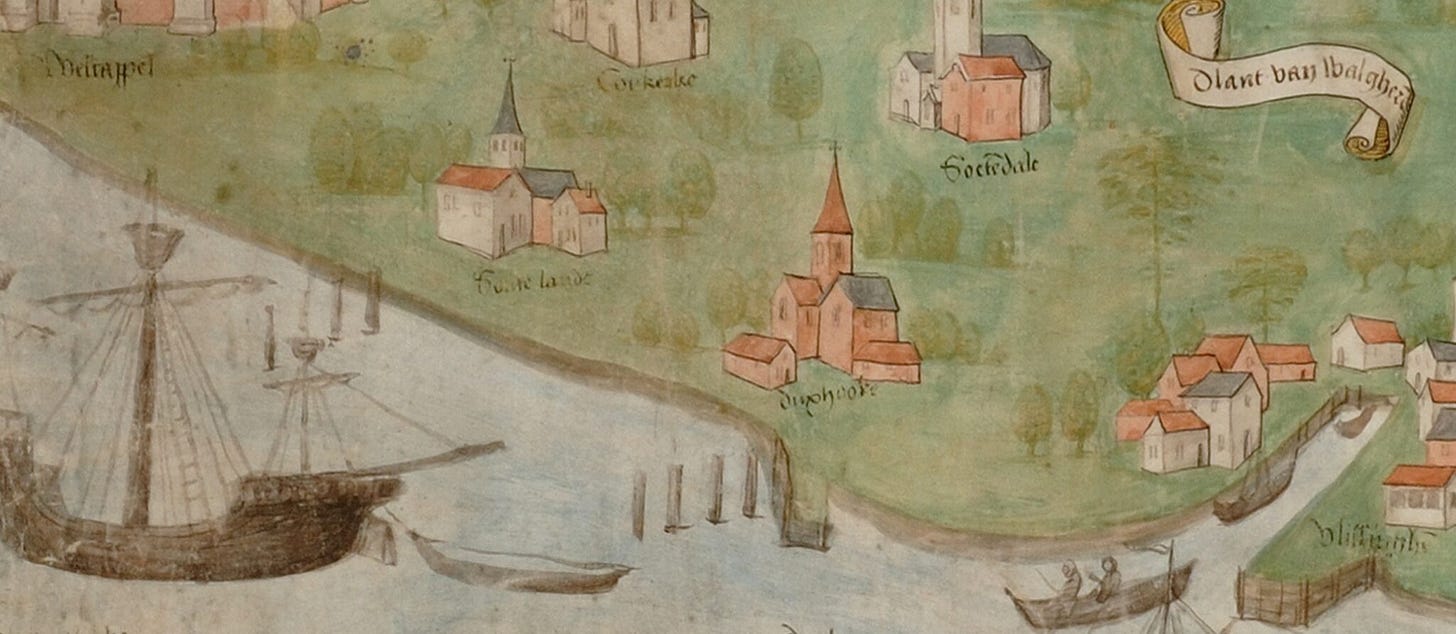 an old, colorful map. Bottom left is the sea with drawings of ships. on the right and top is the shore with drawings and names of cities. This is actualy from an island to the south, Walcheren, also typically Zeeland like where I am living. You can see two rows of poles running into the sea an old, colorful map. Bottom left is the sea with drawings of ships. on the right and top is the shore with drawings and names of cities. This is actualy from an island to the south, Walcheren, also typically Zeeland like where I am living. You can see two rows of poles running into the sea