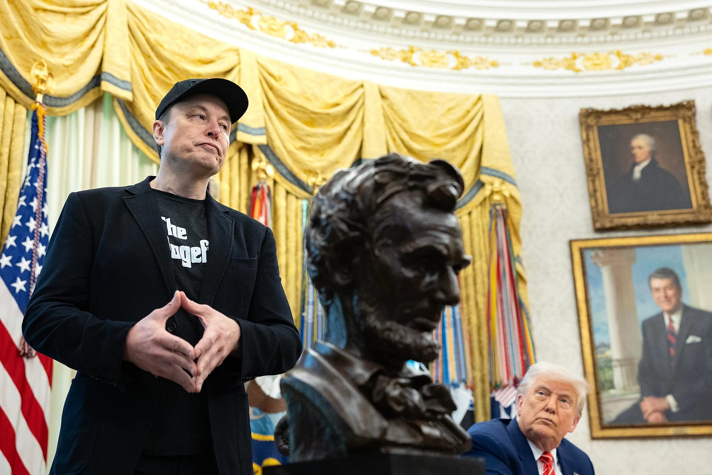 Musk, alongside President Trump in the Oval Office, has been frequently posting about Epstein on X, where he has over 200 million followers.  / The Washington Post / The Washington Post via Getty Im