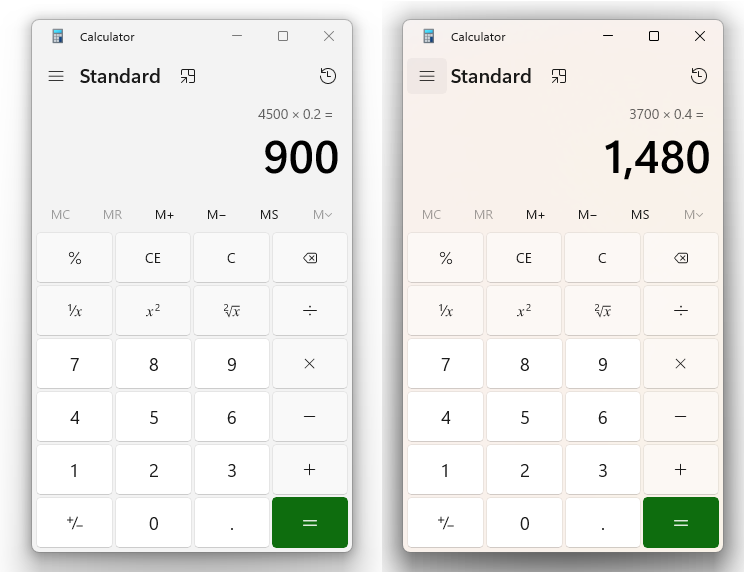 Screenshots of calculators. 20% of 4500 is 900 and 40% of 3700 is 1480, meaning the party only verified 580 people more in the past two weeks.