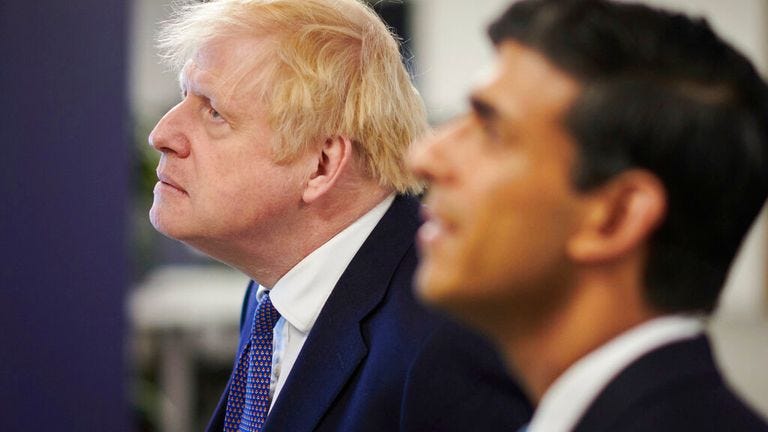 Boris Johnson, left, and Rishi Sunak. Pic: AP Boris Johnson, left, and Rishi Sunak. Pic: AP