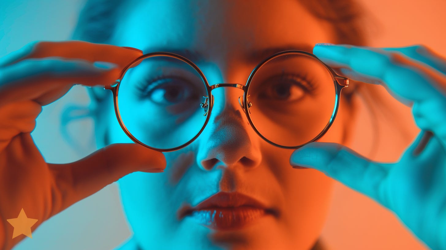 Photo of a woman looking through spectacles