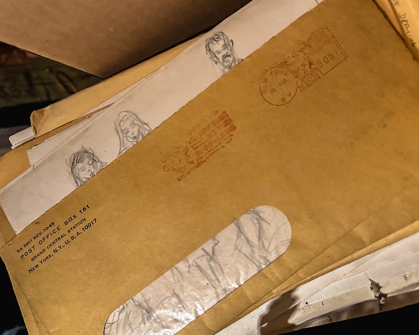 old mail with drawings