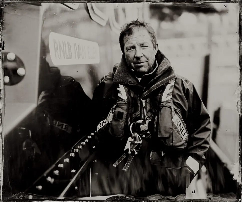 Patrick ‘Patch’ Harvey, Penlee RNLI Coxswain, September 2015, 12×10 inch Clear Glass Ambrotype. © Jack Lowe Patrick ‘Patch’ Harvey, Penlee RNLI Coxswain, September 2015, 12×10 inch Clear Glass Ambrotype. © Jack Lowe
