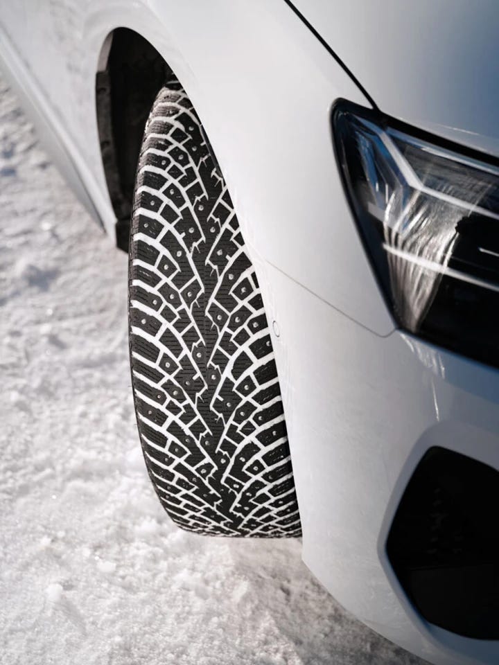 With its retractable studs, the Hakkapeliitta 01 tire handles snow and ice, as well as regular asphalt