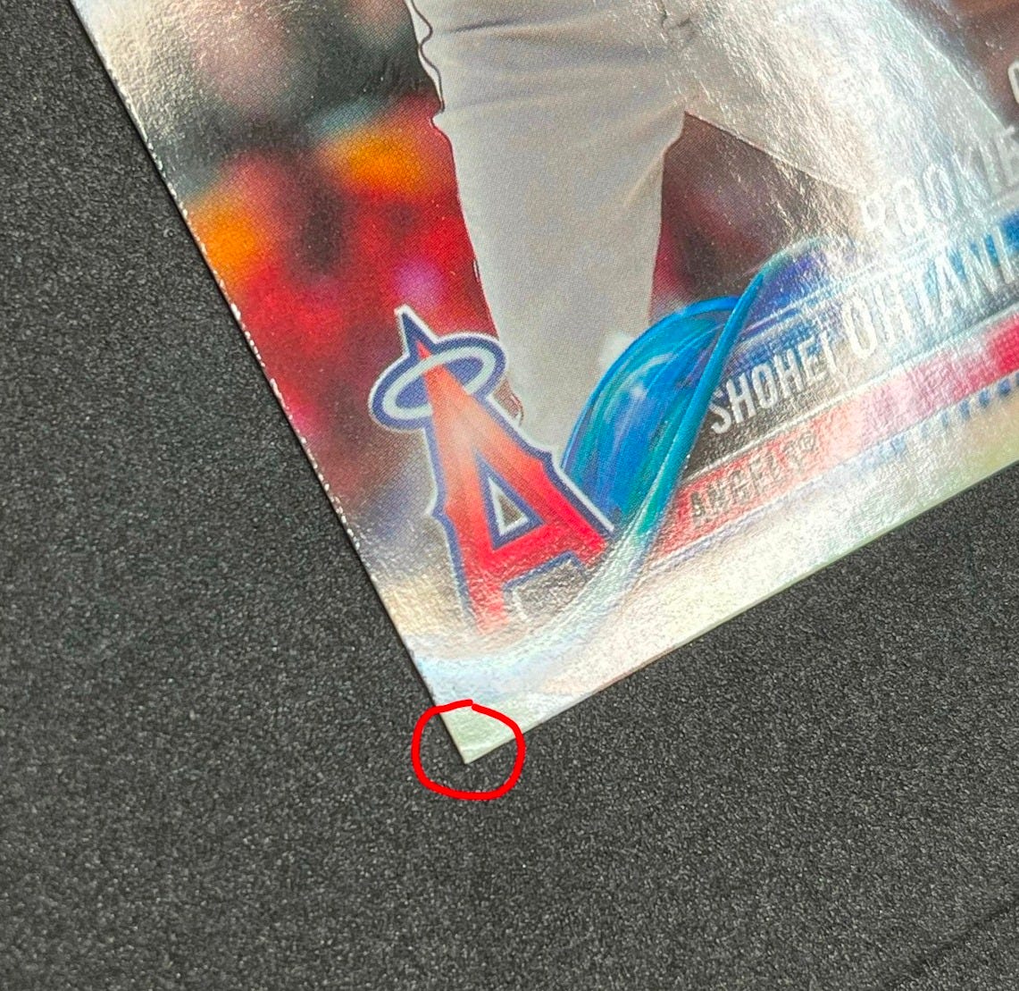 Corner indent on 2018 Shohei Ohtani Topps #US285 Corner indent on 2018 Shohei Ohtani Topps #US285