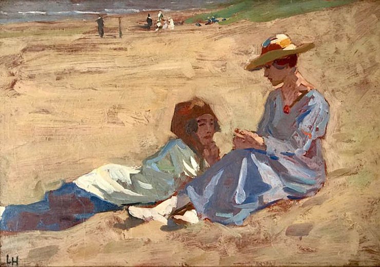'Twee dames op het strand' - olieverf op doek: Louis Hartz (kavel 58424235, Catawiki Assen)