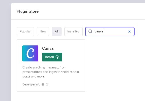 Canva plugin in ChatGPT store
