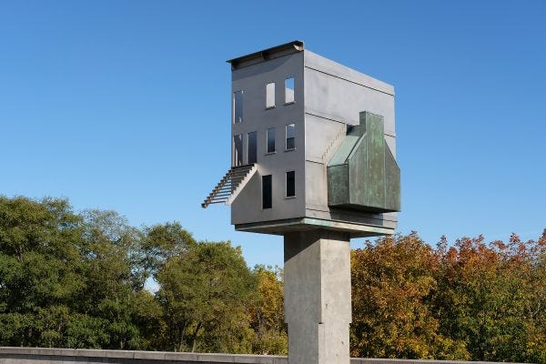 “The Houses” sculpture, one of Melvin Charney’s Allegorical Columns.