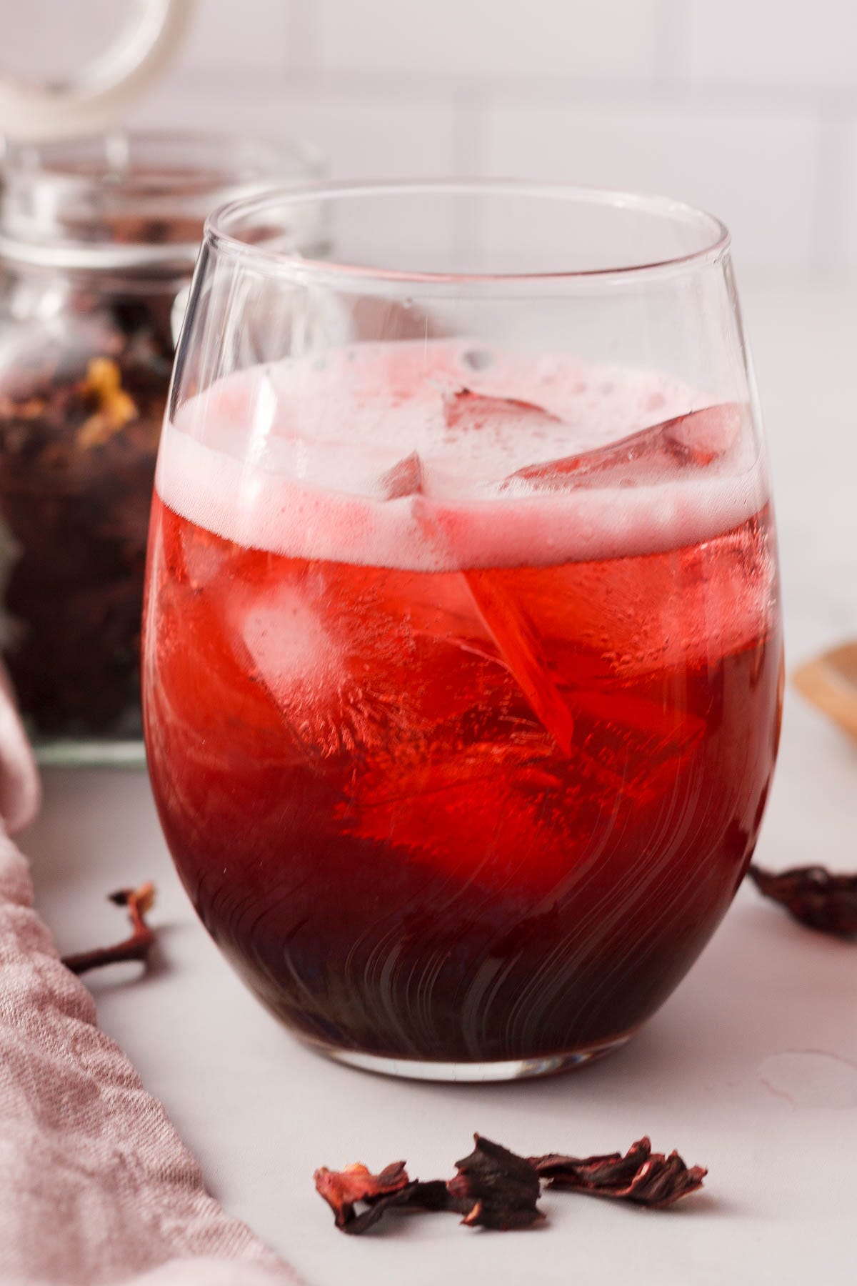 hibiscus soda in glass on counter hibiscus soda in glass on counter