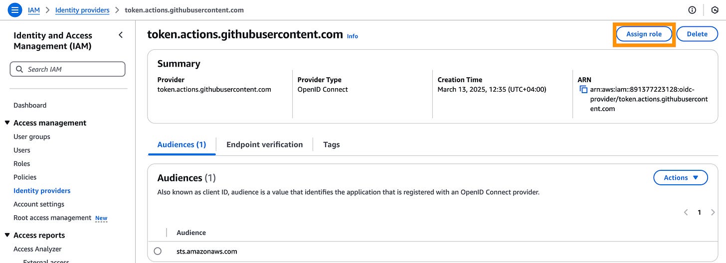 Assign a role to the identity provider