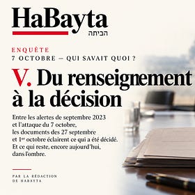 7-Octobre — Qui savait quoi? V. Du renseignement à la décision. Point d’étape — 27 septembre 2026
