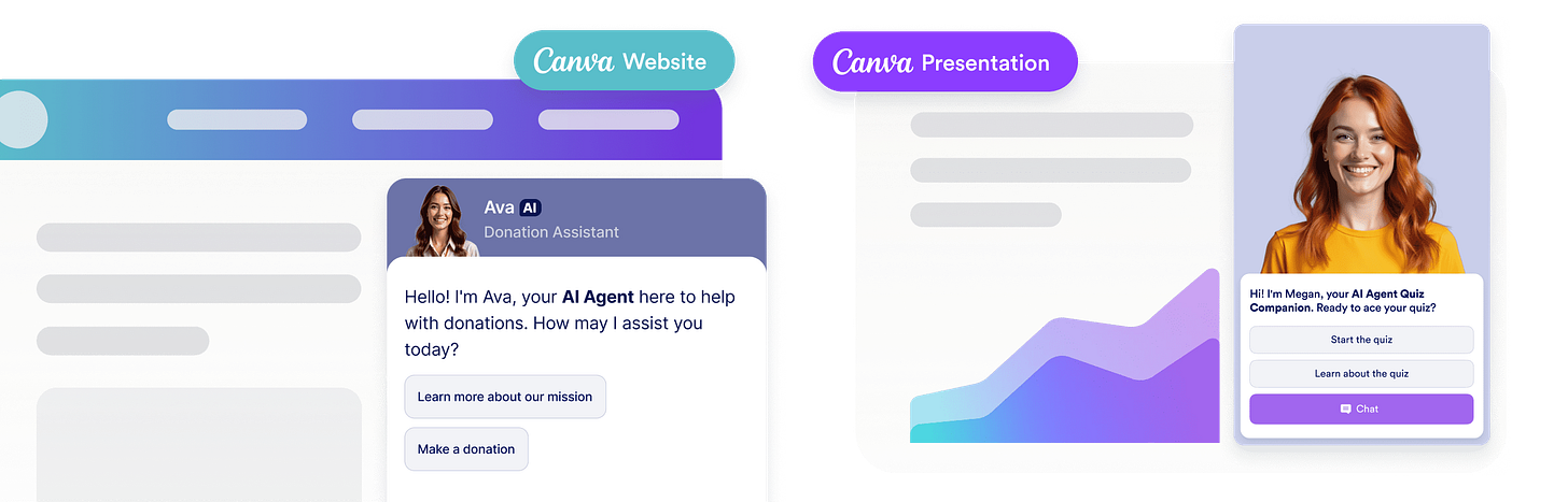 AI chatbot embedded in Canva website and presentation layouts
