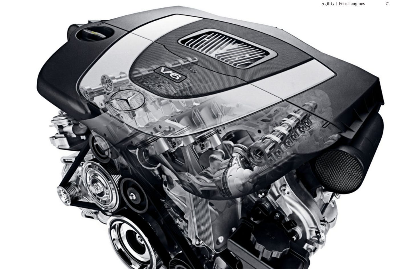 Mercedes W204 C-Class 2009 brochure V6 CGI engine cutaway Mercedes W204 C-Class 2009 brochure V6 CGI engine cutaway