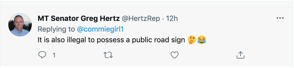 Hertz tweet: "It is also illegal to possess a public road sign" Hertz tweet: "It is also illegal to possess a public road sign"
