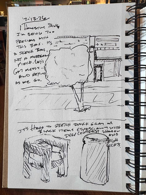 9 different urban sketches in black line by Dave Conrey