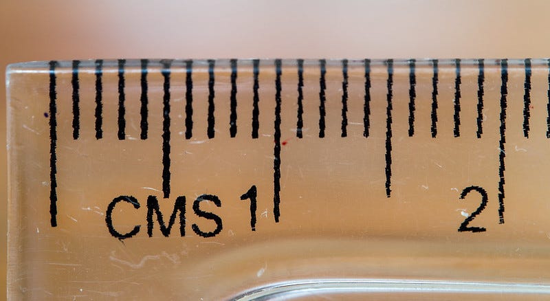 rule showing the 0, 1, and 2 centimeter marks rule showing the 0, 1, and 2 centimeter marks