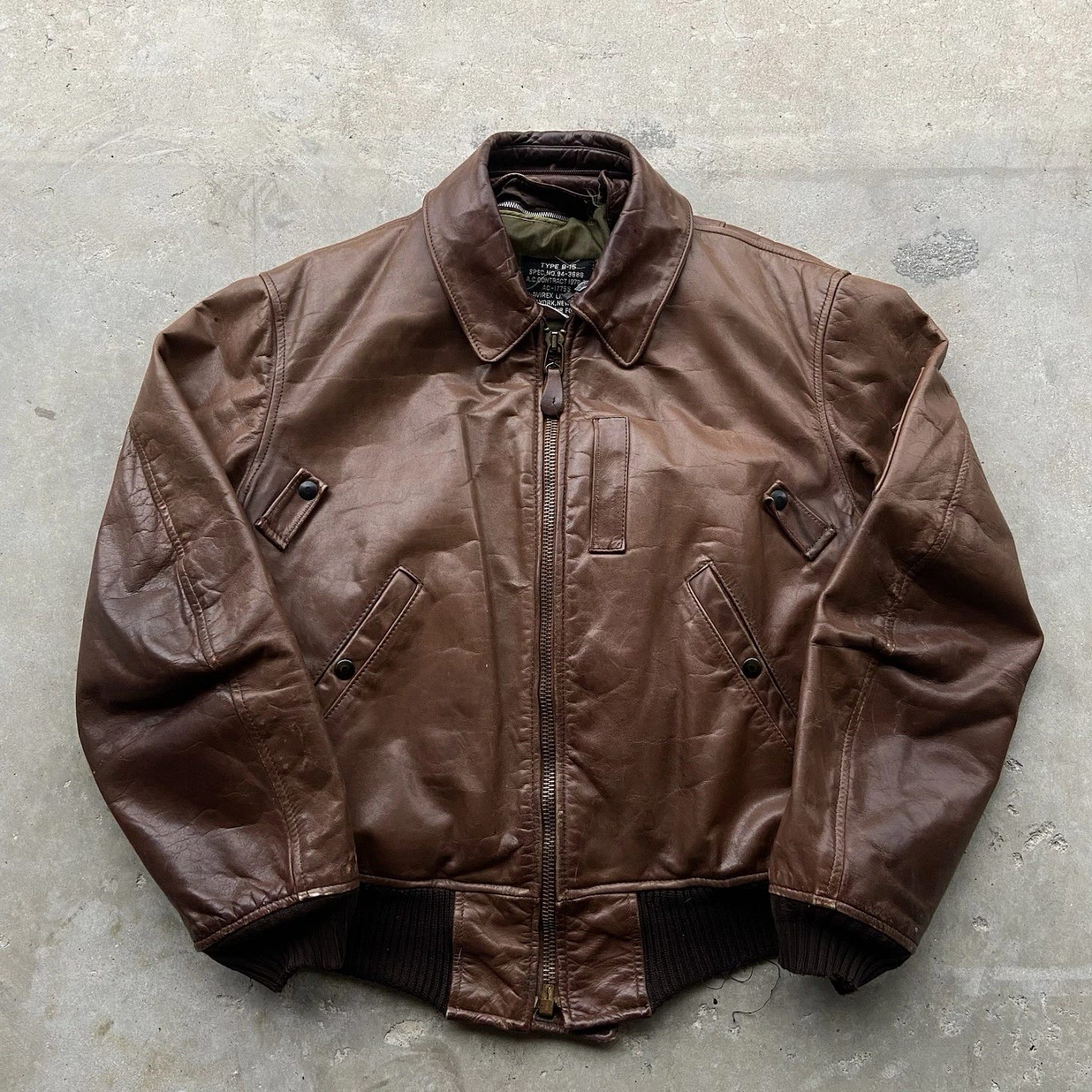 Vintage 80s Avirex B-15 Leather Flight Leather Jacket Mens Size M Brown Bomber - Picture 1 of 8