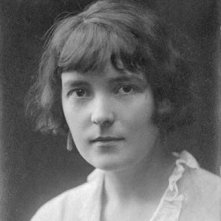 Portrait of famous short story writer Katherine Mansfield in black and white.