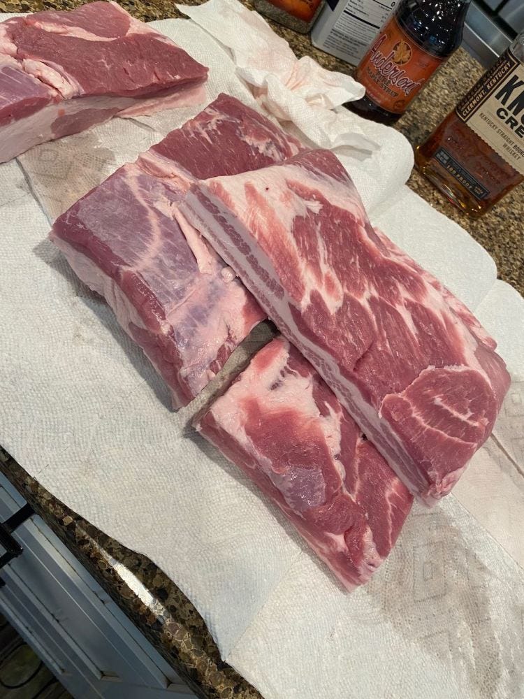 Bacon Cut Into Curing Sizes