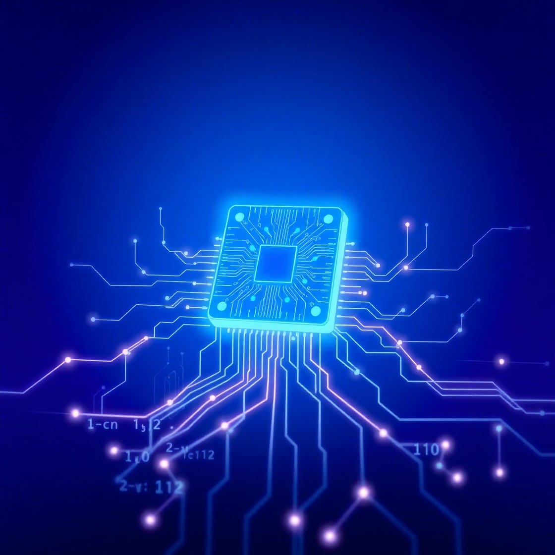 A futuristic, avant-garde illustration depicting the abstract concept of Superconducting Quantum Computing, set against a dark blue to purple ombre background, evoking a sense of innovation and mystique. At the center, a stylized, glowing blue circuit board or chip, adorned with iridescent, swirling patterns, representing the quantum bits or qubits. Surrounding the chip, delicate, neon-lit wires and tubes, reminiscent of a futuristic cityscape, convey the idea of intricate connections and data flow. In the foreground, a few strategically placed, faintly glowing mathematical equations and binary code, in a clean, modern font, subtly hint at the complex algorithms and calculations involved. The overall aesthetic is mesmerizing, with a blend of sleek, high-tech elements and organic, ethereal accents, capturing the essence of a revolutionary technology that blurs the lines between human ingenuity and the mysteries of the quantum realm.